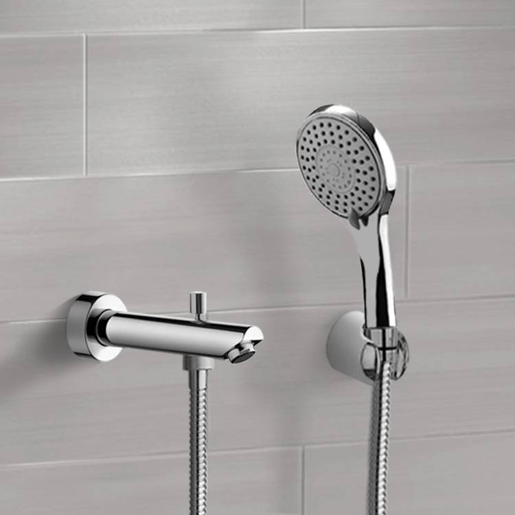 Tub Spout, Remer TDH03, Chrome Wall Mounted Tub Spout Kit with Hand Shower